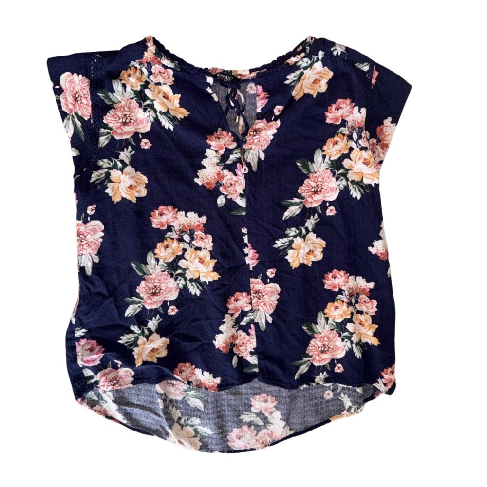 Buffalo David Bitton Women's Navy Blue Floral Blouse Size M